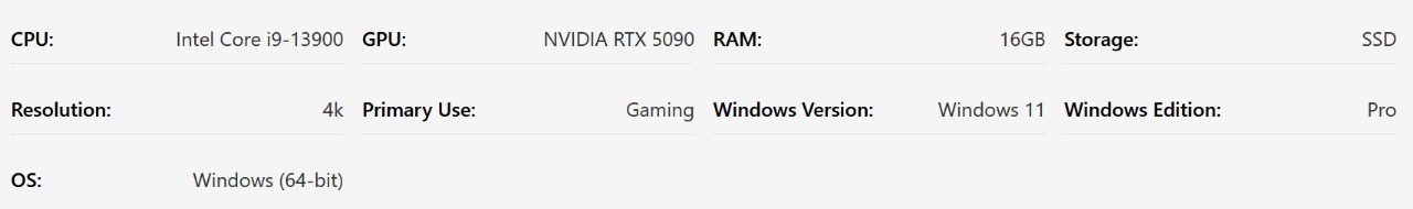 Home 8 Screenshot of the system information summary in a bottleneck calculator, displaying selected CPU, GPU, RAM, and other hardware details used for performance analysis.