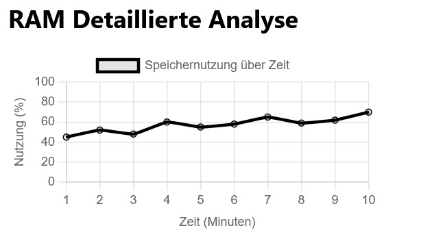Home - Deutsch 6 Screenshot der detaillierten RAM-Leistungsanalyse in einem Engpass-Rechner, der Speicherverwendungsmuster und deren Auswirkungen auf die Systemleistung hervorhebt.