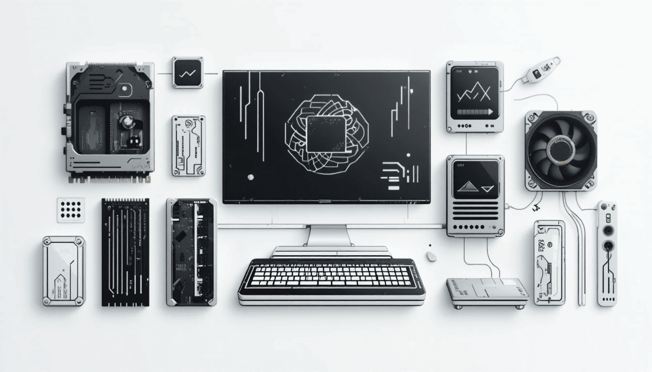 PC components including CPU, GPU, RAM, storage, and network icons with performance and optimization symbols, illustrating how to fix PC bottlenecks without upgrading hardware.