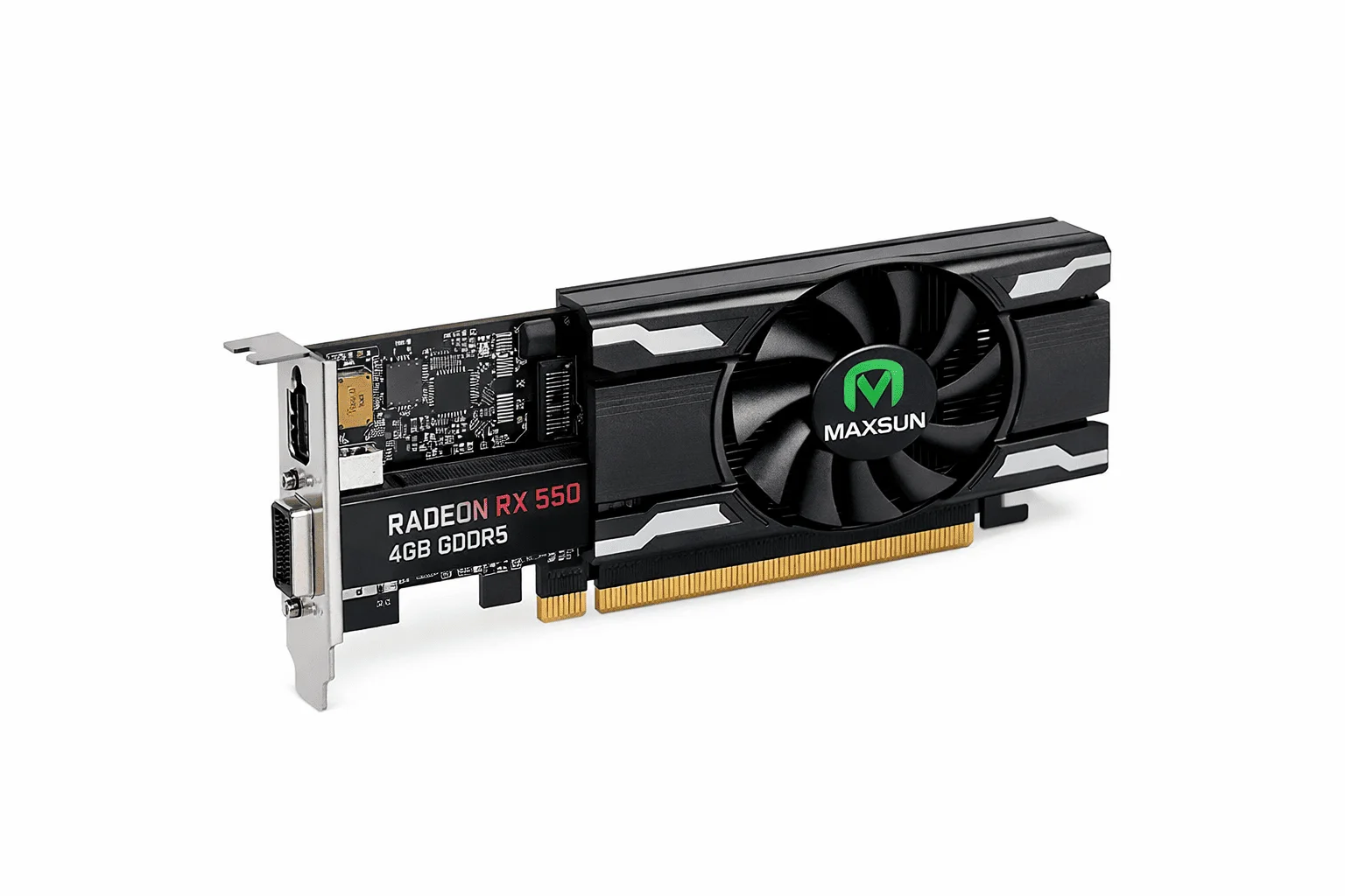 AMD RX 550 Low Profile graphics card with 4GB GDDR5 memory for compact and entry-level PCs