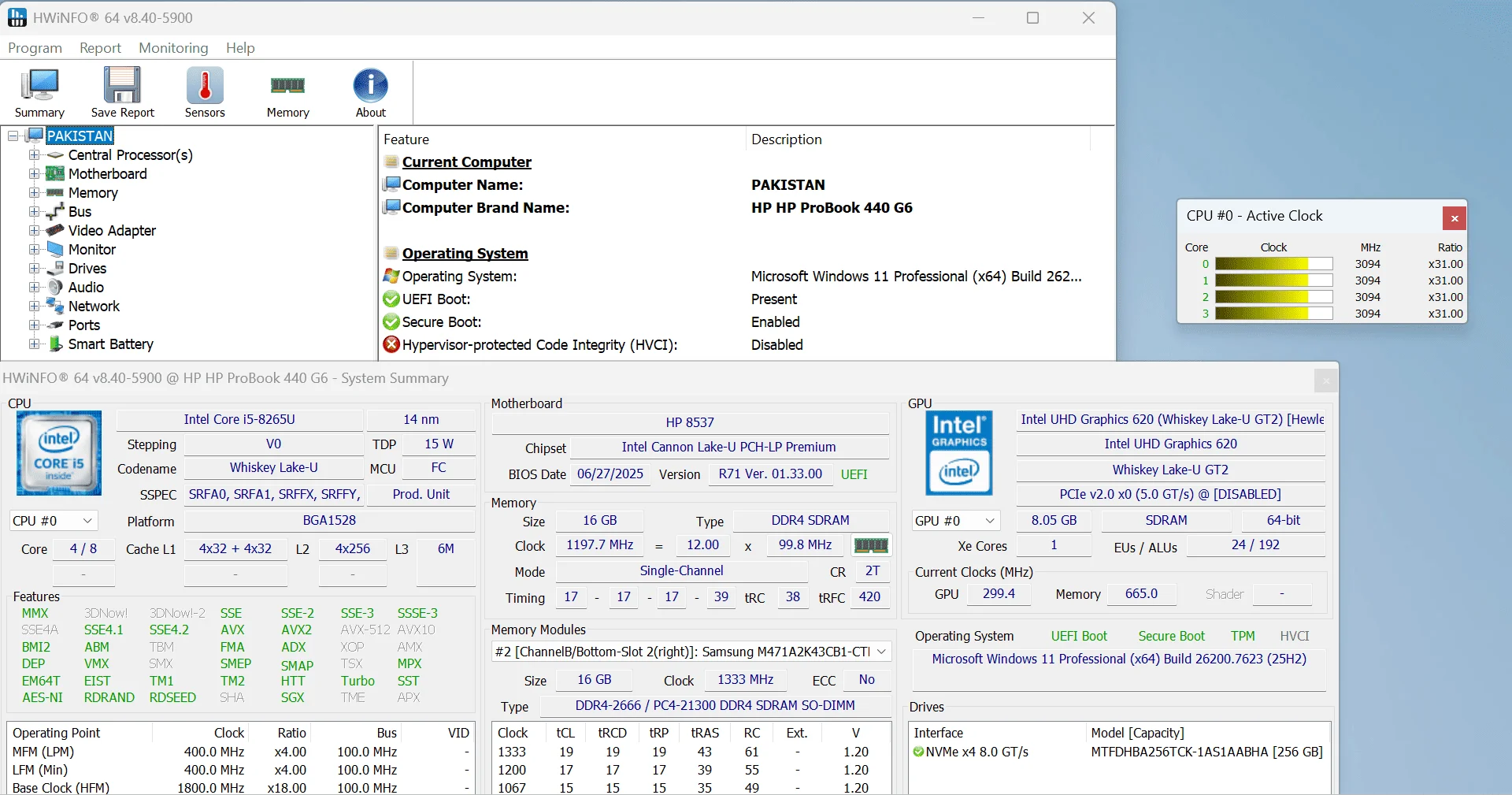 HWiNFO showing complete GPU temperature range and utilization analysis for core, memory, and hotspot readings.
