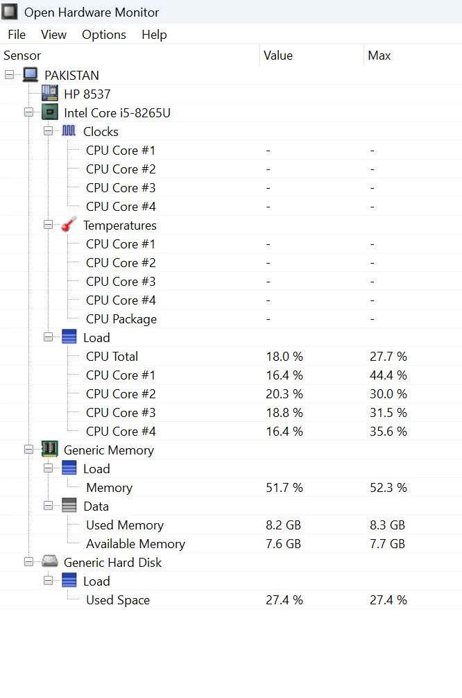 CPU Temperature Monitoring | Recommended Software & Hardware Solutions (2026) 6 Open Hardware Monitor showing CPU and GPU temperatures, fan speeds, and S.M.A.R.T. storage data