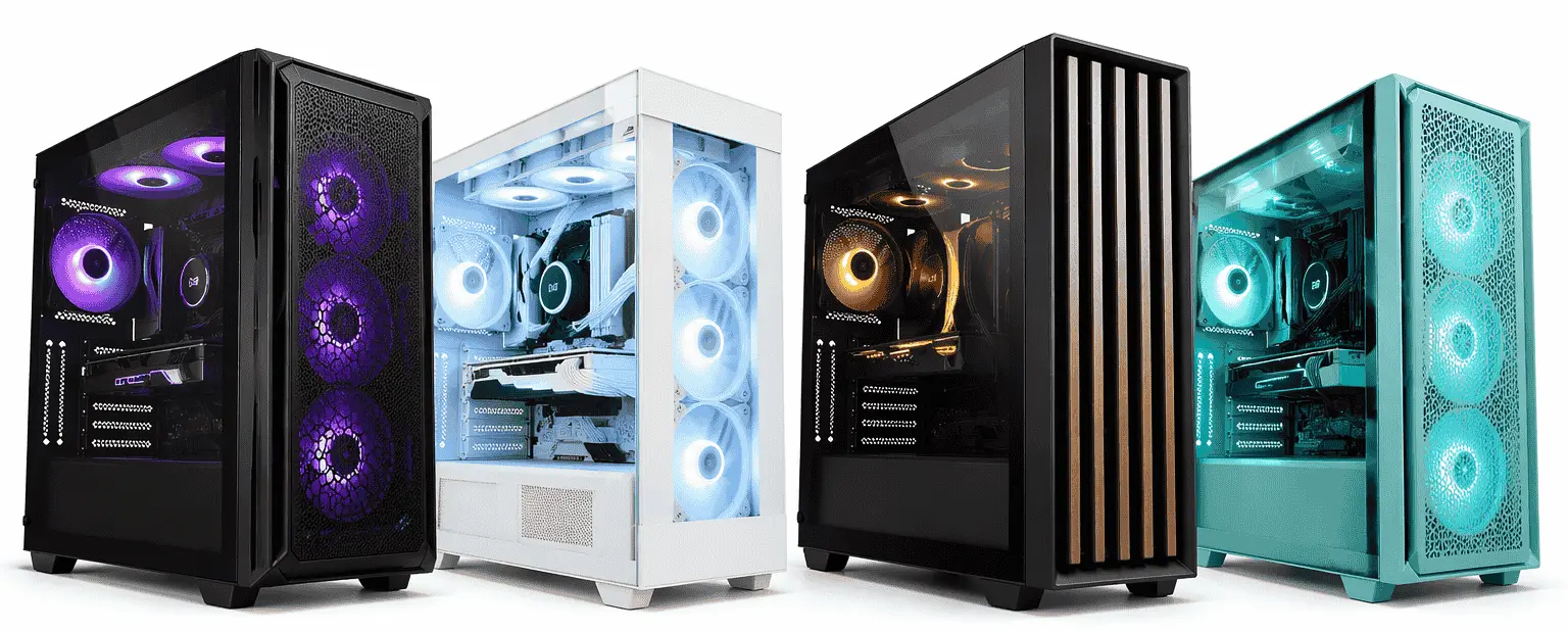 Some of the best PC cases with different designs and RGB setups, suitable for gaming, airflow, and aesthetic builds. These modern cases offer strong cooling performance, spacious interiors, and stylish looks for high-end and budget PC setups.