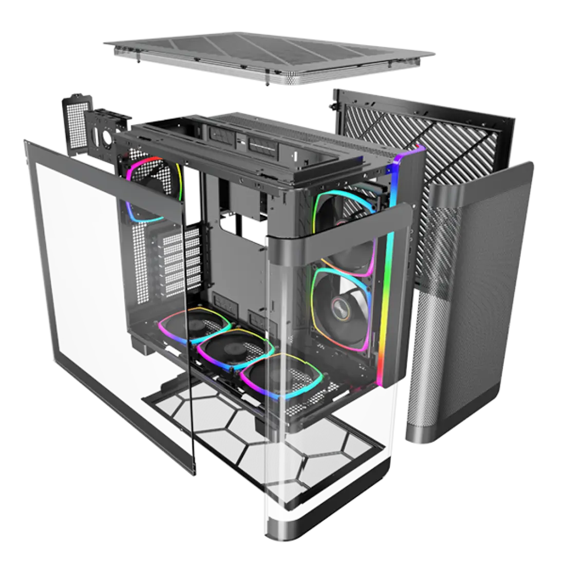 Montech King 95 Pro gaming PC case with multi fan support, large GPU clearance, and modern airflow-focused design. Suitable for powerful gaming setups with RGB customization options.