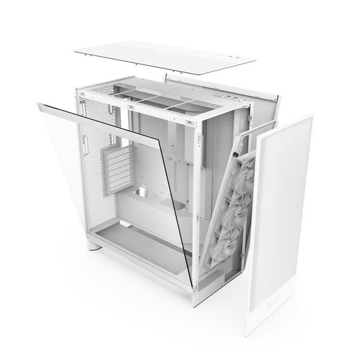 NZXT H7 Flow PC case with minimalist design, tempered glass side panel, and optimized ventilation system. One of the best PC cases for modern gaming setups with clean aesthetics and efficient airflow.