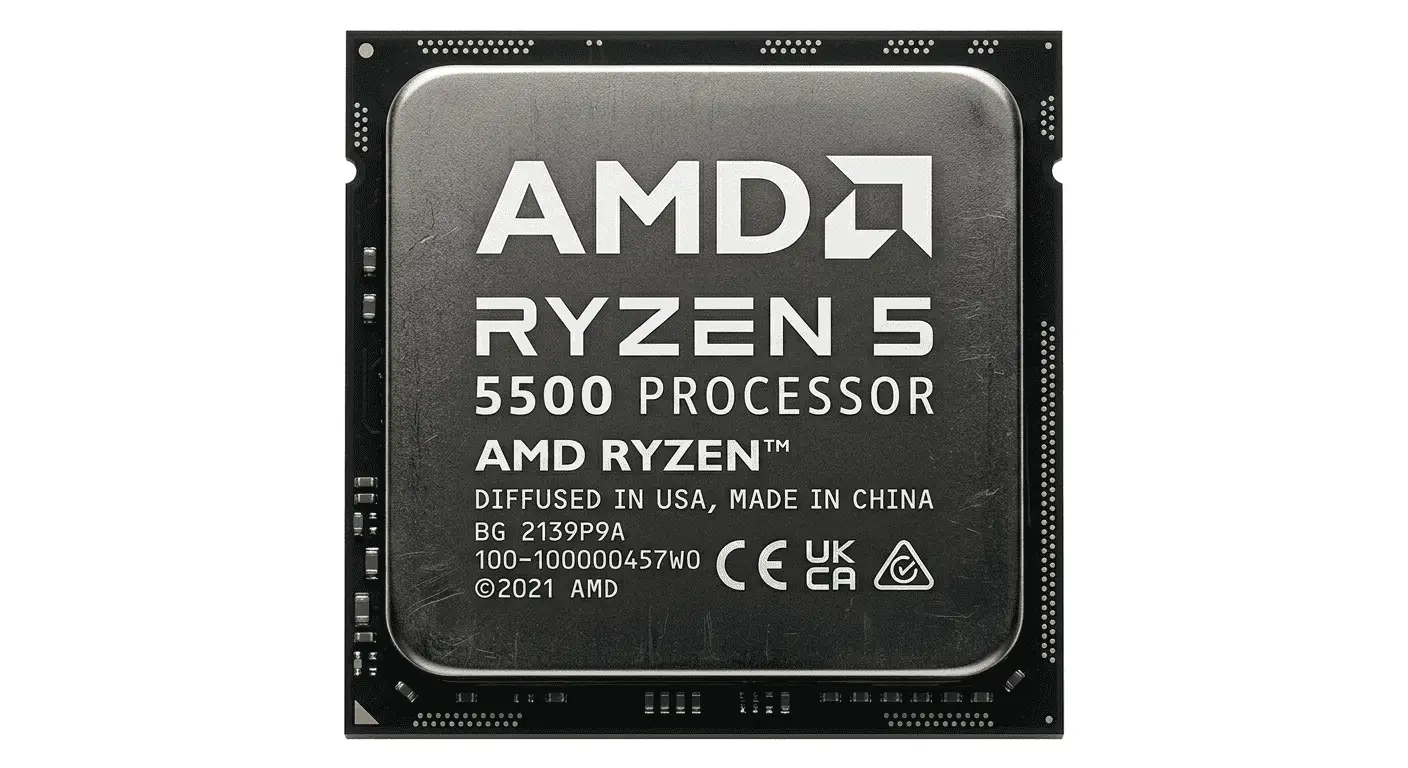 Best AM4 CPU for Gaming In 2026 | Tested & Reviewed 2 AMD Ryzen 5 5500 AM4 desktop processor top view showing Zen 3 architecture CPU designed for budget gaming builds with efficient 6-core 12-thread performance