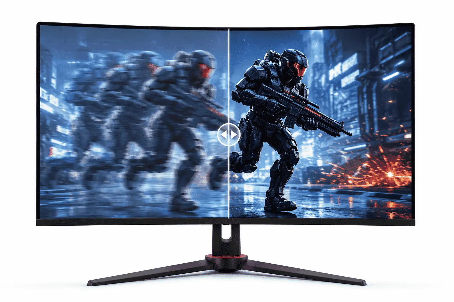 What Is Monitor Ghosting? Causes, Types, Effects, and Fixes 1 Monitor ghosting comparison showing blurry motion trails and clear display response on a gaming monitor during fast movement