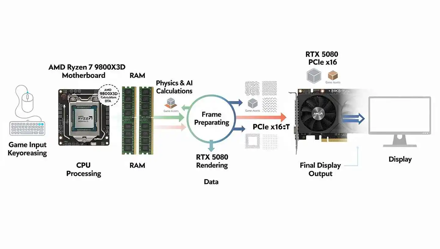 Best CPU for RTX 5080 in 2026 | Why the Ryzen 7 9800X3D Is the Top Choice? 2 The Ryzen 7 9800X3D works efficiently with the RTX 5080 by handling game logic, frame preparation, and rendering instructions before they reach the GPU.
