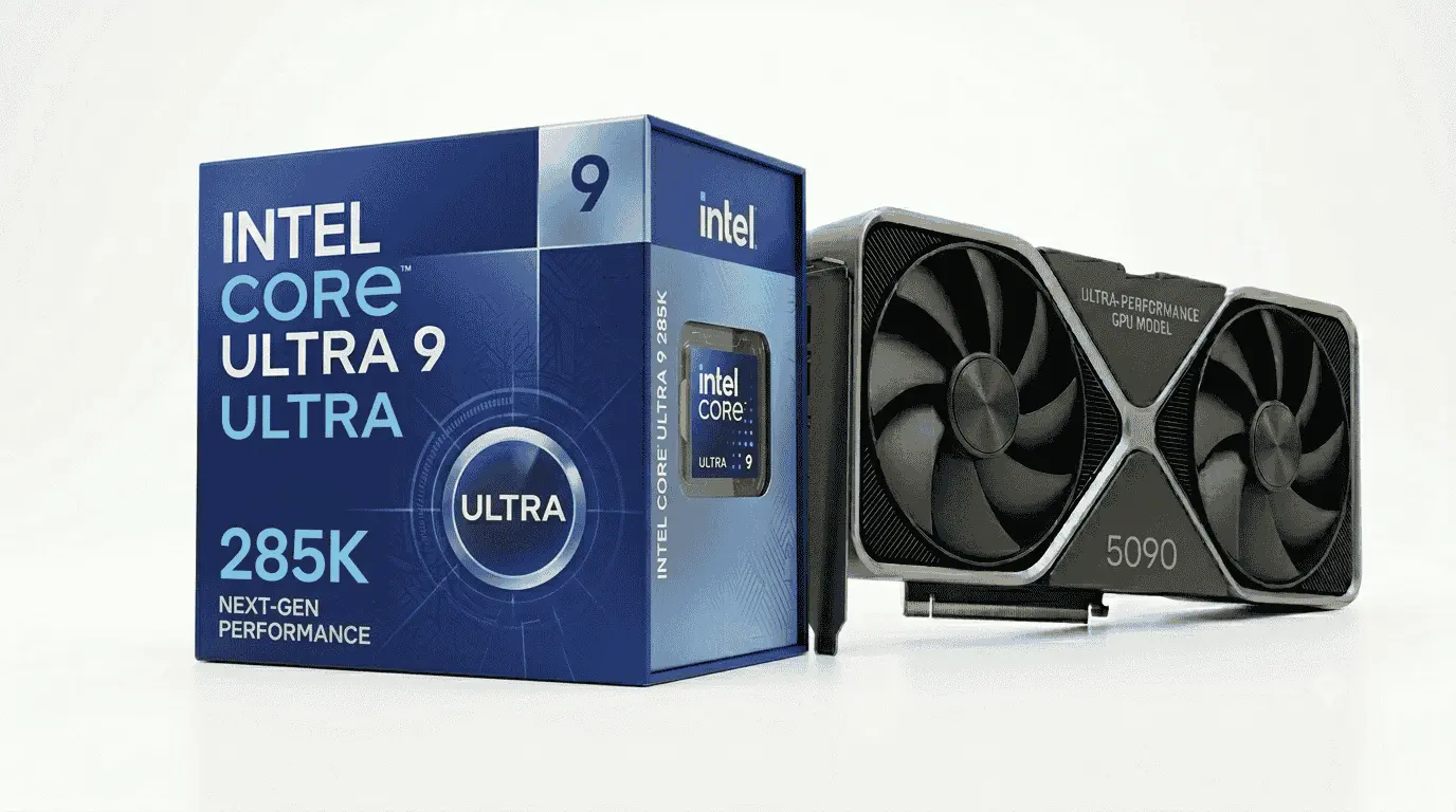 Intel Core Ultra 9 285K and RTX 5090 working together in a high-performance PC build suited for gaming, content creation, rendering, and productivity tasks.