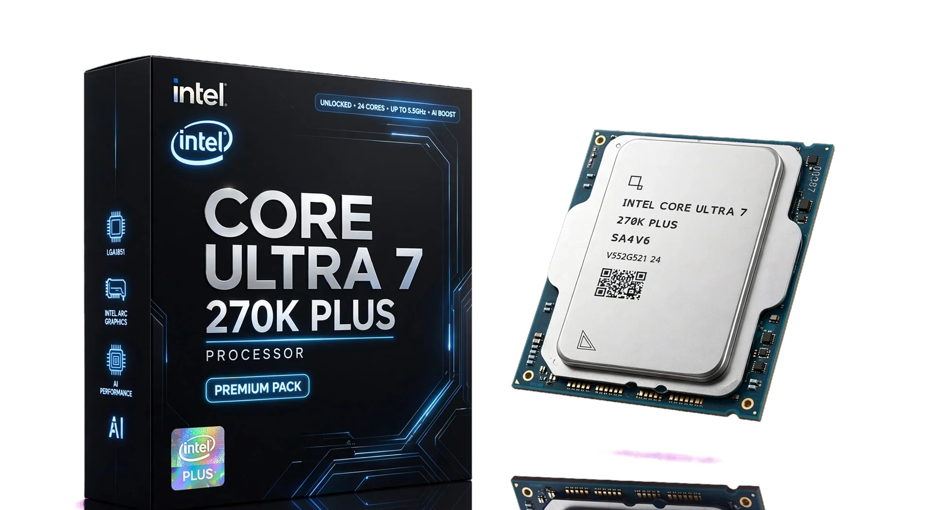 Intel Core Ultra 7 270K Plus gaming CPU with 24 cores, 36 MB of L3 cache, and up to 5.5 GHz turbo speed. It is our high-end Intel choice for gaming alongside streaming and demanding creative work.