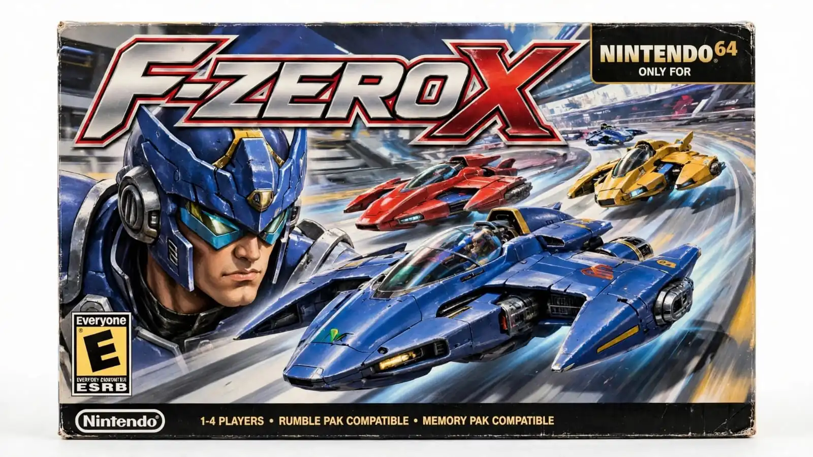 Futuristic racing machines compete on a high-speed track filled with sharp corners and dangerous obstacles. F-Zero X features 30 vehicles in Grand Prix races, energy-based boosting, and challenging futuristic racing courses.