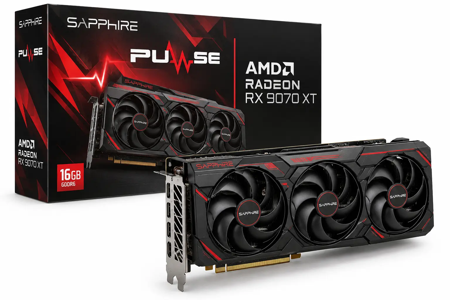 AMD Radeon RX 9070 XT displayed with its retail box—a 16GB GDDR6 option for buyers seeking the best graphics card for 4K gaming while weighing performance against purchase cost.