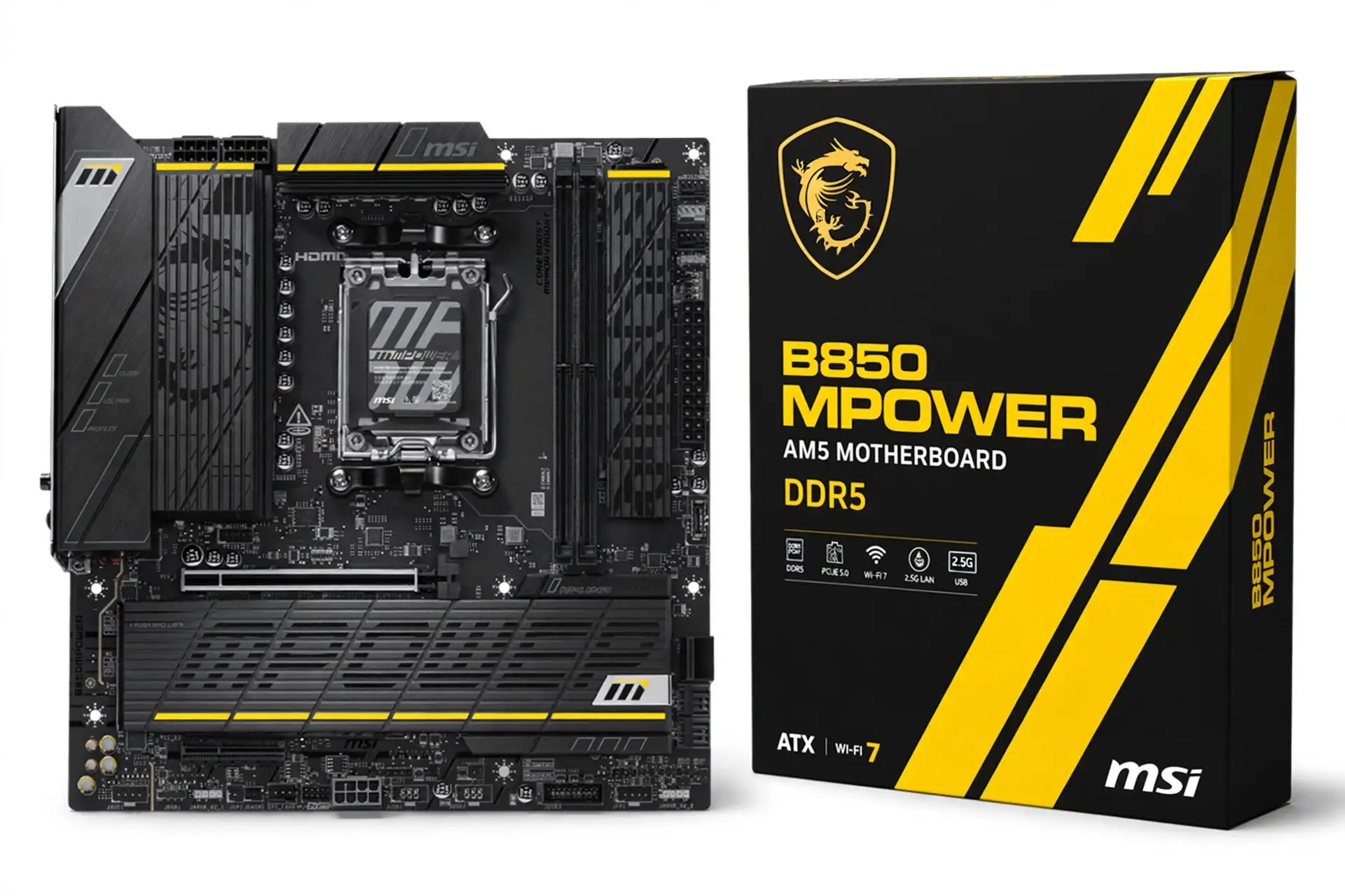 MSI B850MPOWER Micro ATX board with two DDR5 slots, a compact option in our best motherboard for gaming guide.