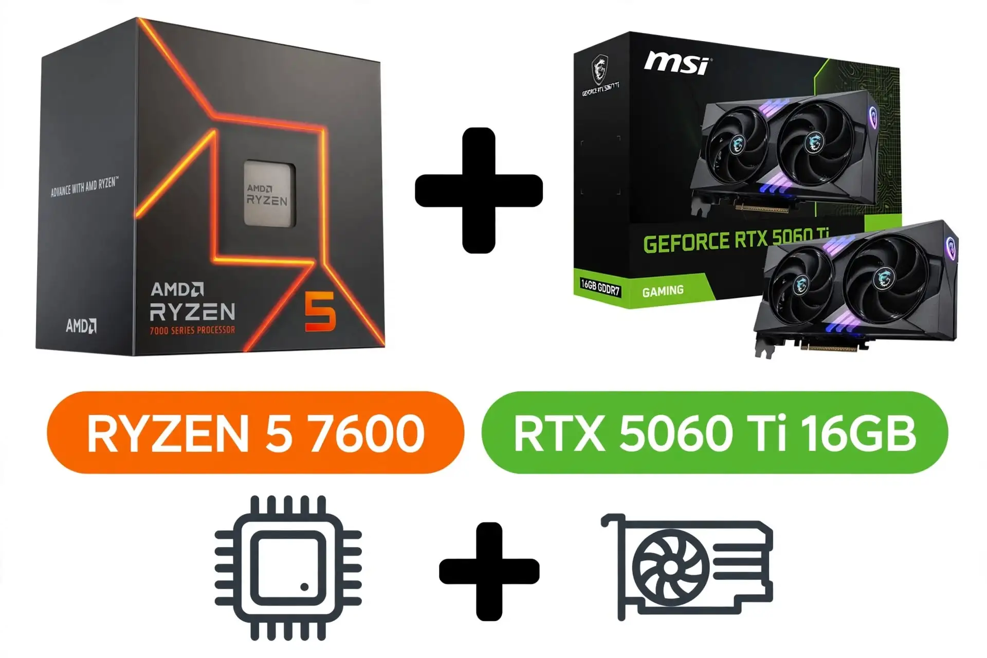 AMD Ryzen 5 7600 processor paired with a GeForce RTX 5060 Ti 16GB graphics card for buyers extending their budget to include Nvidia features and 16GB of video memory. This AM5 gaming computer configuration combines 32GB DDR5 RAM with a 1TB SSD and targets a complete-build cost of $1,150 or less.